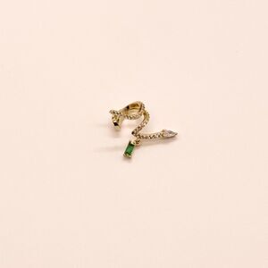Serpent Snake CZ Ear Climber Cuff with Delicate Emerald Crystal Dangle Detail